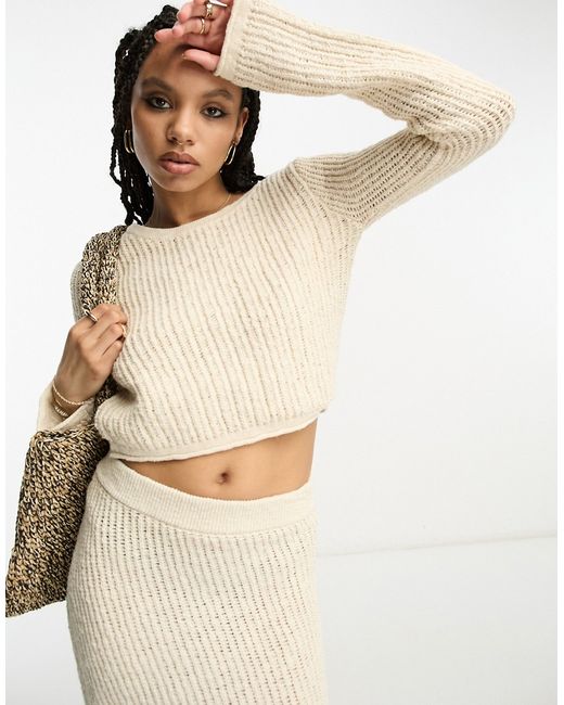Asos Design crop sweater in textured ladder stitch cream part of a set-