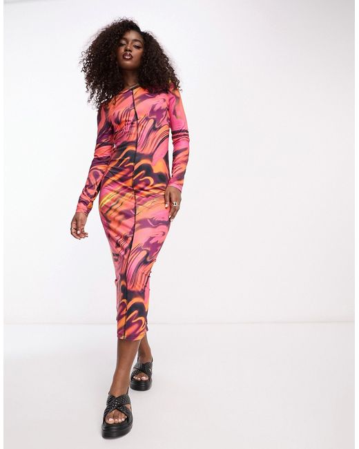 Vero Moda abstract printed midi dress in