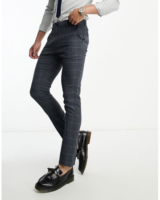 New Look skinny suit pants in gray blue check-