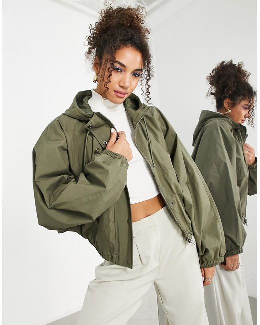 ASOS Edition cropped hooded parka jacket in khaki-