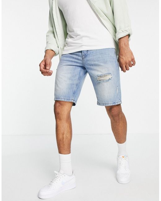 Only & Sons loose fit denim shorts with rips in