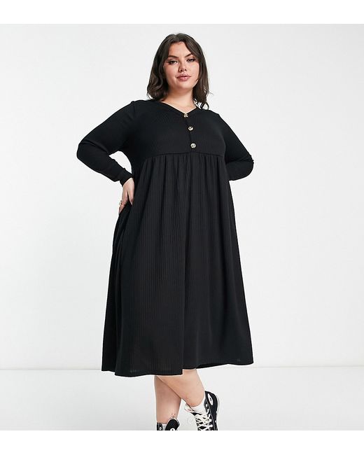 Yours long sleeve ribbed button up midi dress in
