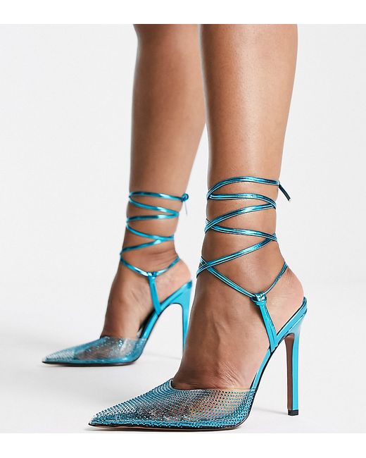 Asos Design Wide Fit Prize embellished tie leg high heeled shoes in