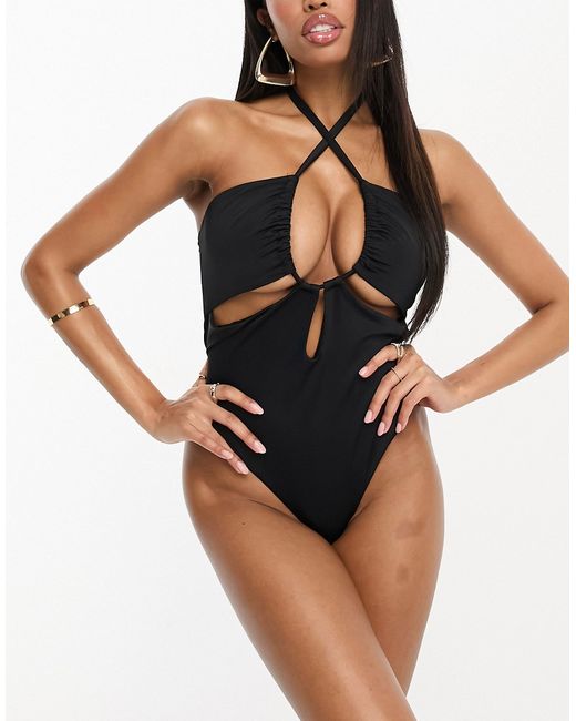 Asos Design Fuller Bust gathered ruche cut out swimsuit in