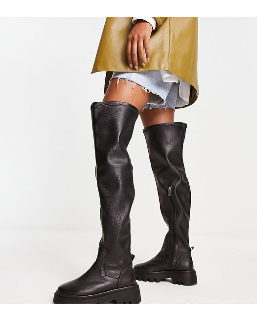 Simply Be Wide Fit over the knee flat boot with cleated sole in