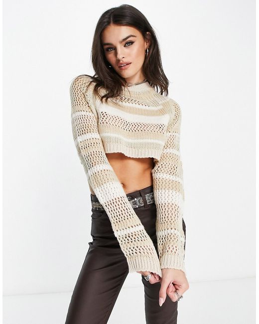 Asos Design crop sweater with mix stitch in stone stripe-