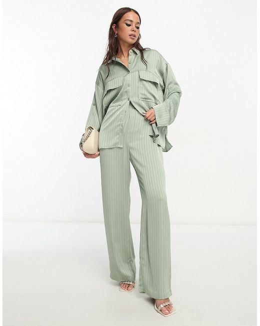 4th & Reckless striped satin pants in sage part of a set-