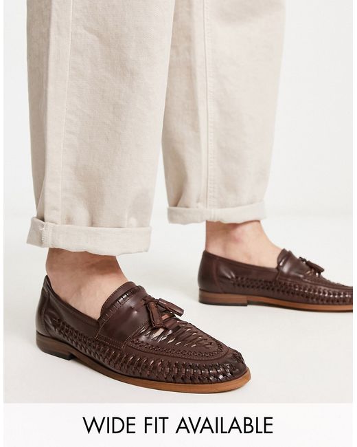 Asos Design loafers with weave detail in tan leather-