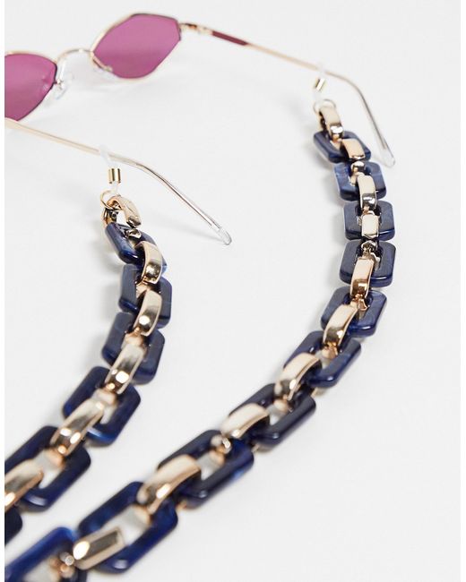 Pieces chunky sunglasses chain in navy gold-