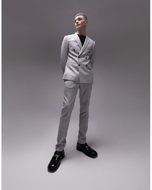 Topman skinny herringbone suit pants in