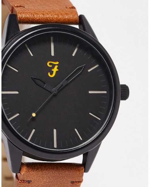 Farah minimal logo watch in tan-