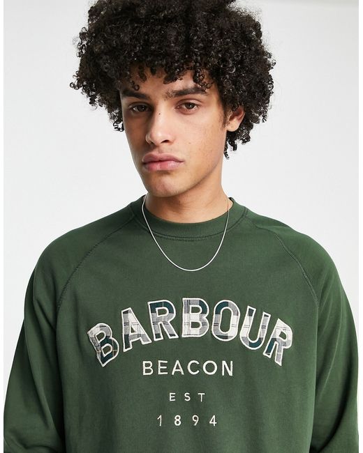 Barbour Beacon large tartan logo crew neck sweatshirt in