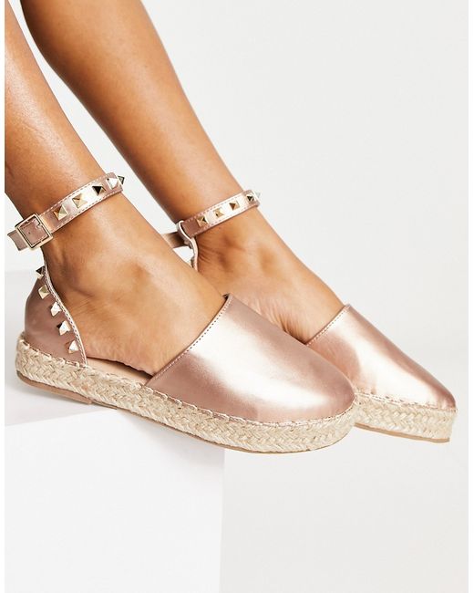 Truffle Collection studded ankle strap espadrilles in rose