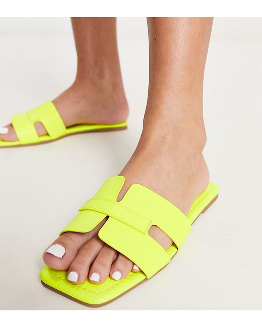 Truffle Collection Wide Fit slip on mule slides in lime-