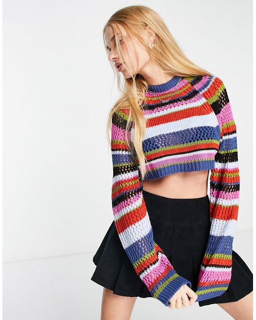 Asos Design crop sweater with mix stitch in stripe
