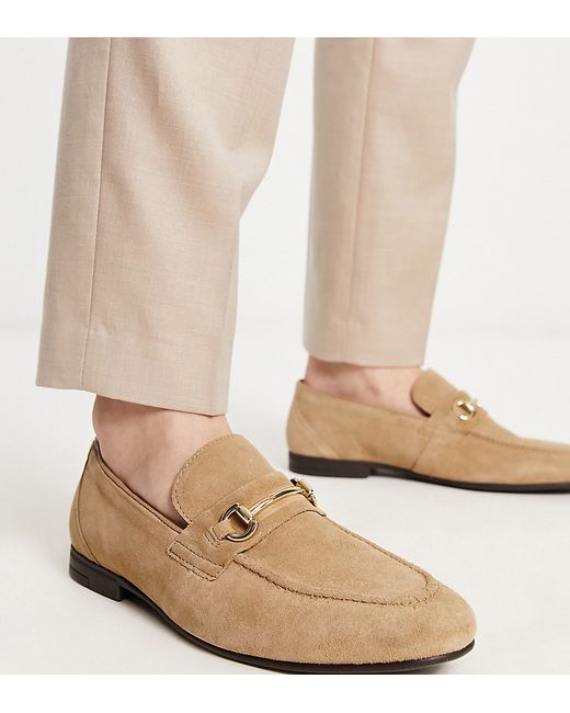 Red Tape wide fit metal trim loafers in sand suede-