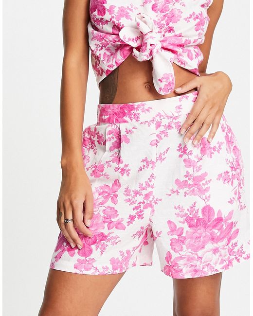Lipsy belted shorts in pink floral print part of a set-