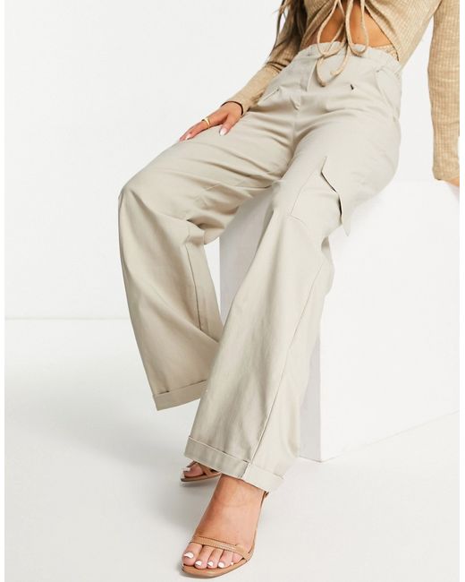 I Saw It First utility wide leg cargo pants in stone-