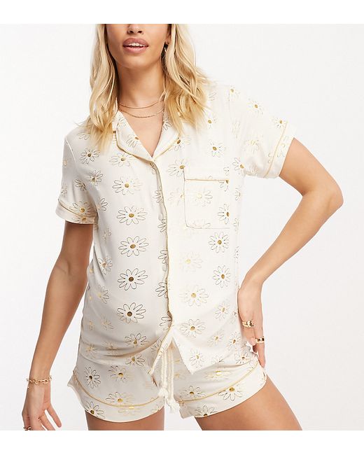 Chelsea Peers Maternity cream and gold foil daisy print pajama set-