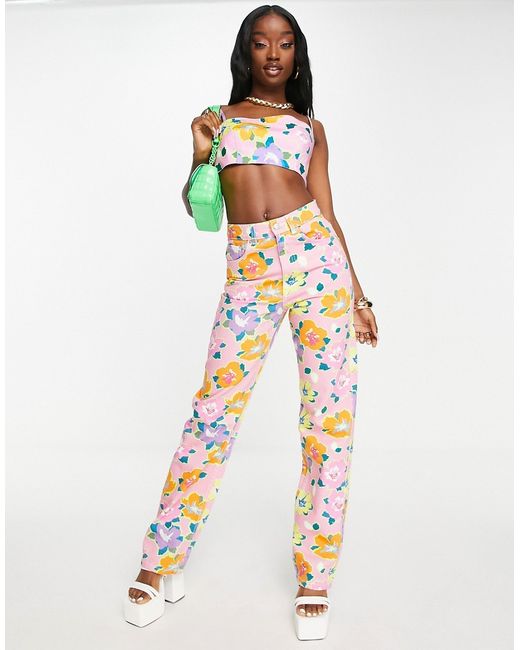 Gbemi teni straight leg jeans in floral print part of a set-