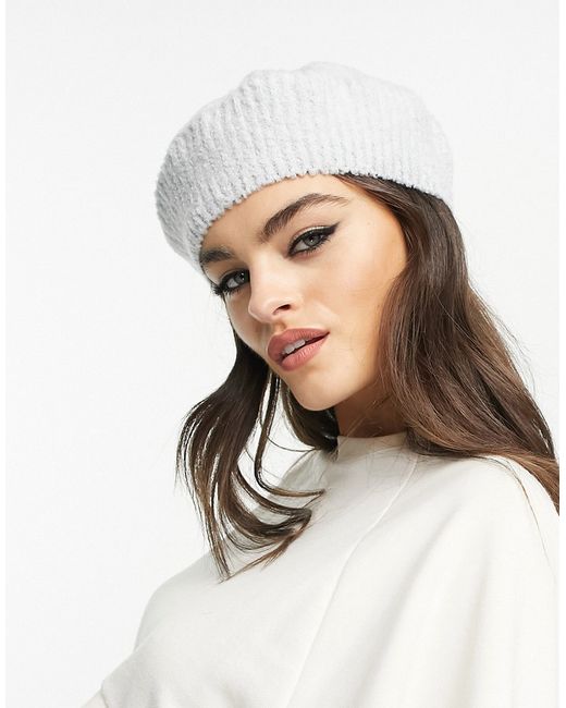 Other Stories wool blend boucle beret in off white-