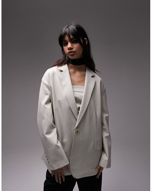 TopShop tailored oversized grandad blazer in stone part of a set-