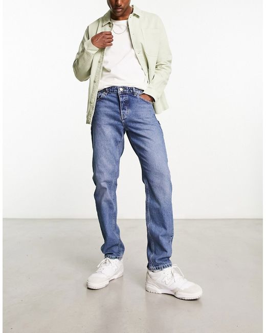 Sixth June relaxed tapered fit jeans in mid wash