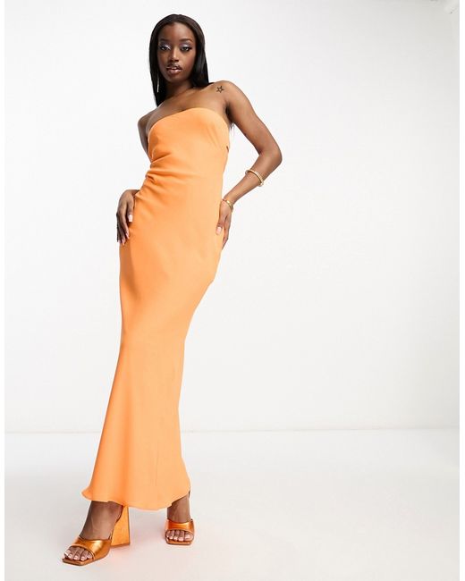 Asos Design bandeau bias maxi dress with cowl back and tie detail in bright