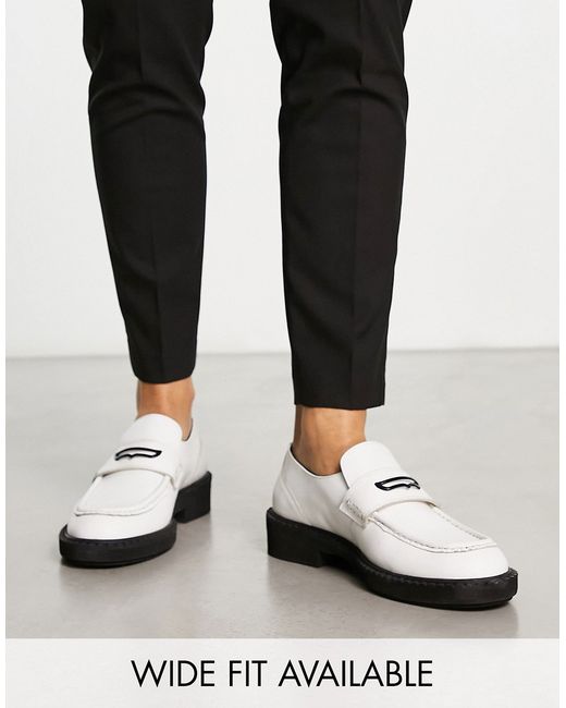 Asos Design chunky loafers in leather with black hardware and contrast sole