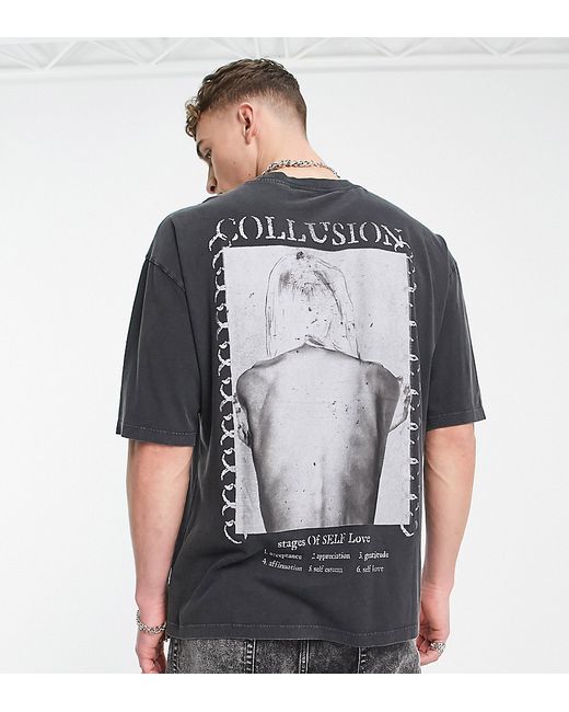 Collusion self love photographic back print T-shirt in washed
