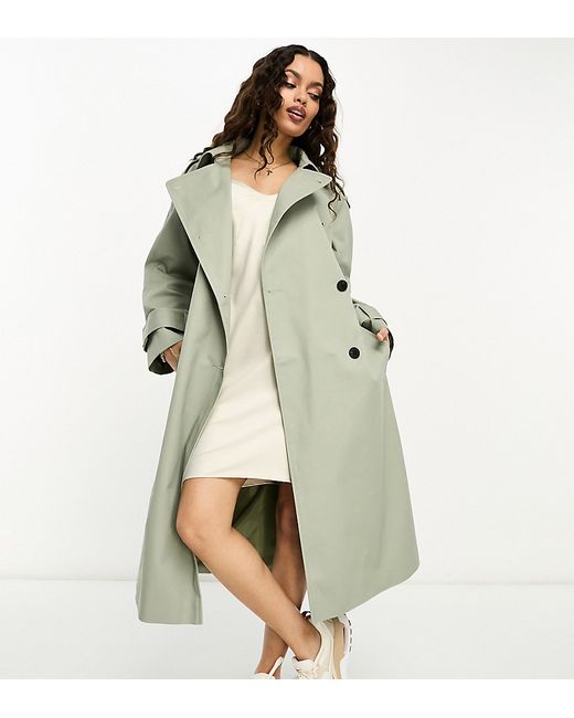 ASOS Petite DESIGN Petite longline trench coat in light khaki-