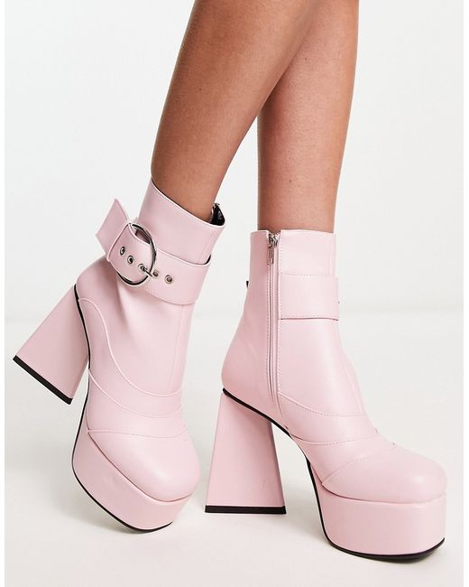 Lamoda Flight Mode platform ankle boots with buckle detail in patent