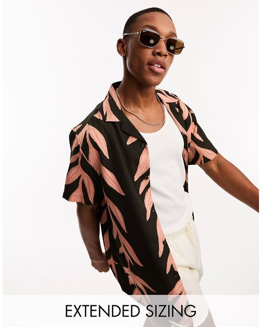 Asos Design relaxed revere shirt in with leaf print