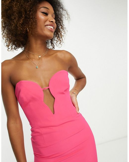 Bardot shaped plunge midaxi dress with split in bright