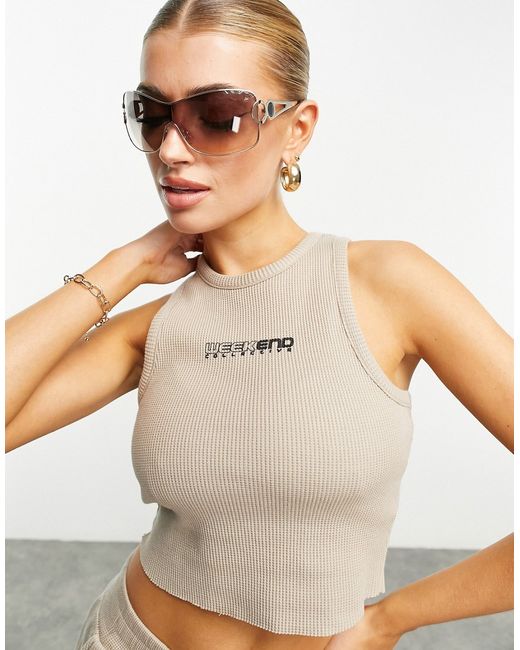 ASOS Weekend Collective cropped waffle tank top in