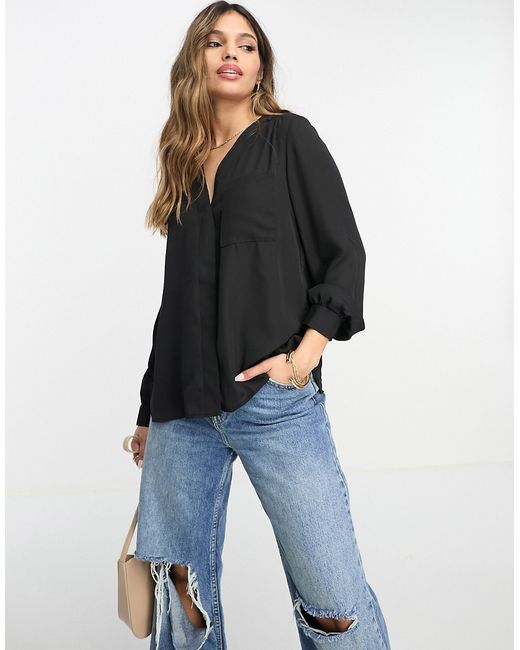 Asos Design long sleeve blouse with pocket detail in