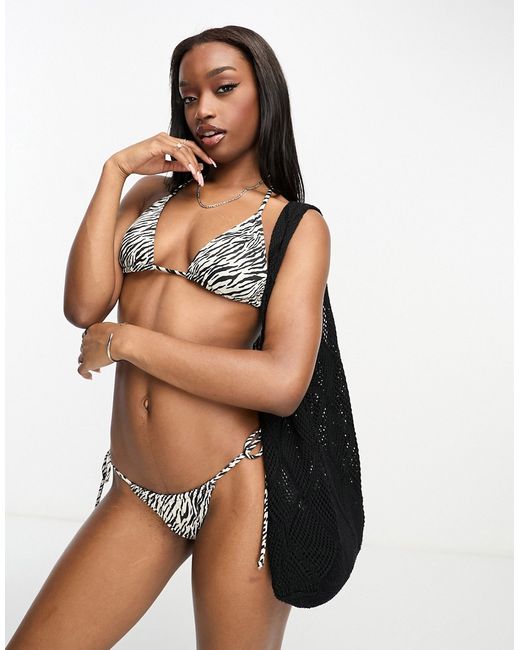 Bershka triangle bikini top in zebra print-
