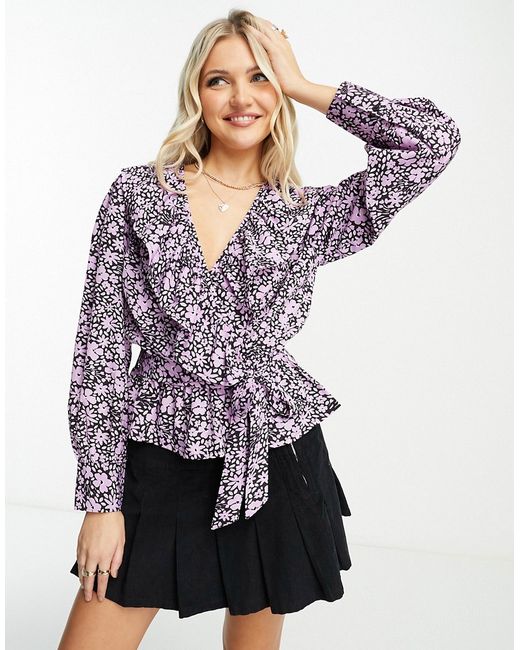 New Look long sleeve wrap blouse in floral