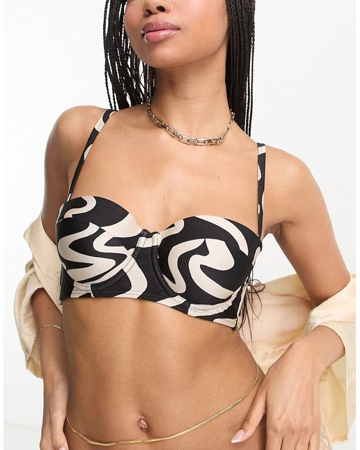 New Look marble underwire bikini top in