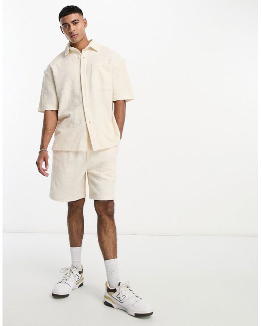Pull & Bear textured short in stone part of a set-