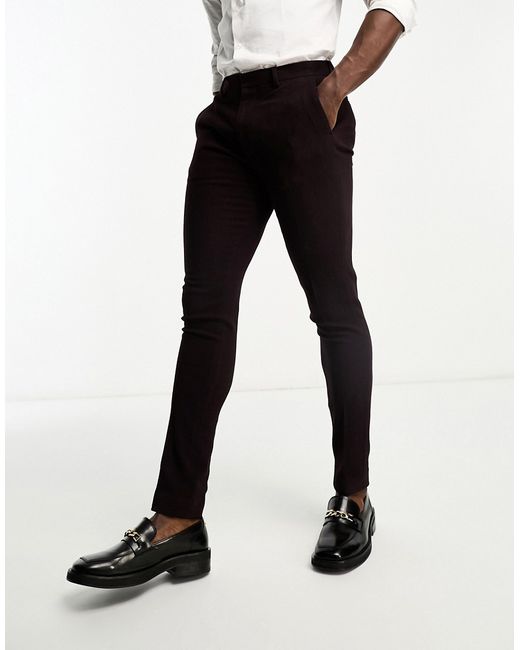 Asos Design skinny wool mix suit pants in herringbone burgundy-