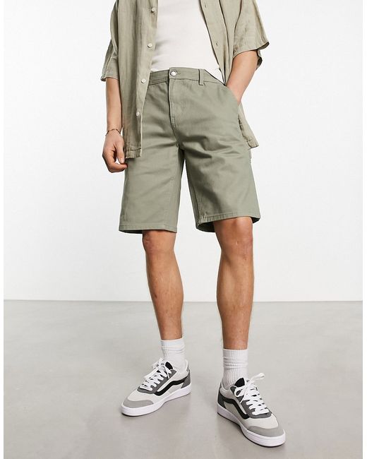 New Look straight carpenter shorts in khaki-