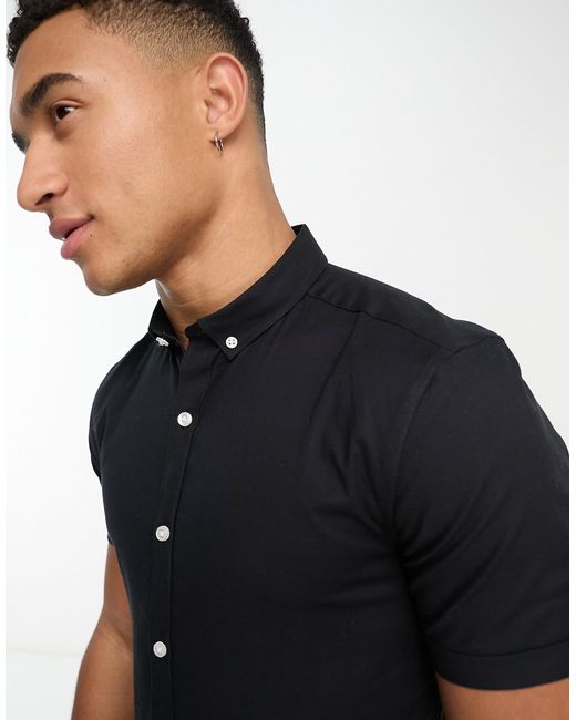 New Look short sleeve muscle fit oxford shirt in