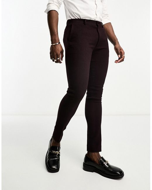 Asos Design super skinny wool mix suit pants in herringbone burgundy-