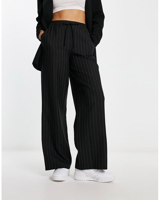 Asos Design pull on pants in black stripe-