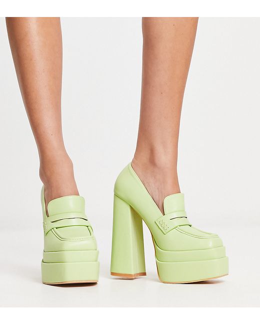 Daisy Street Exclusive double platform heeled loafers in lime-
