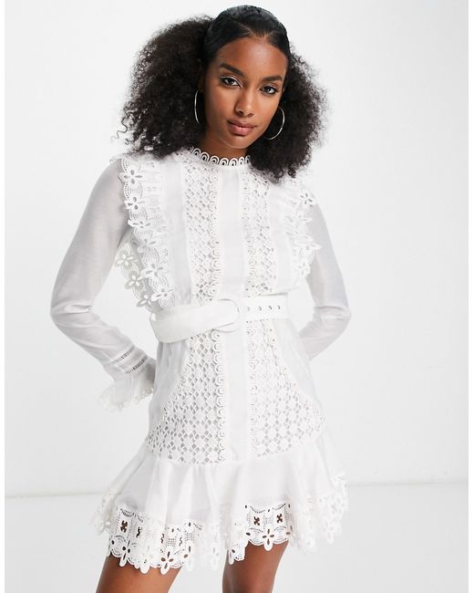 Asos Design lace frill detail mini dress with belt in