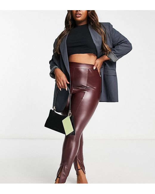 Yours faux leather split front pants in