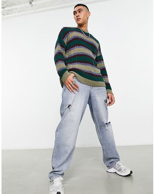 Asos Design knitted sweater in fluffy stripe