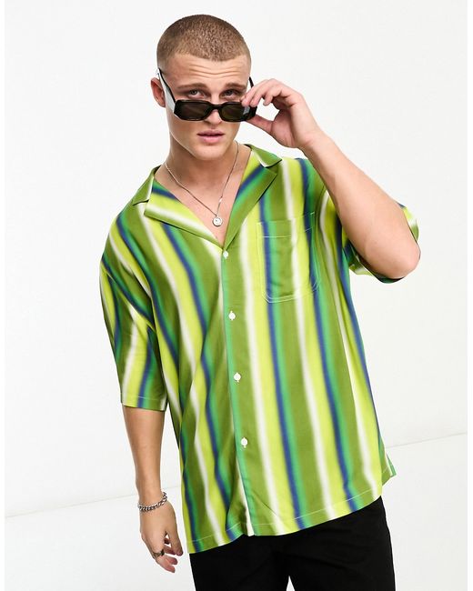 Asos Design oversized revere longline bowling shirt in blurred stripe